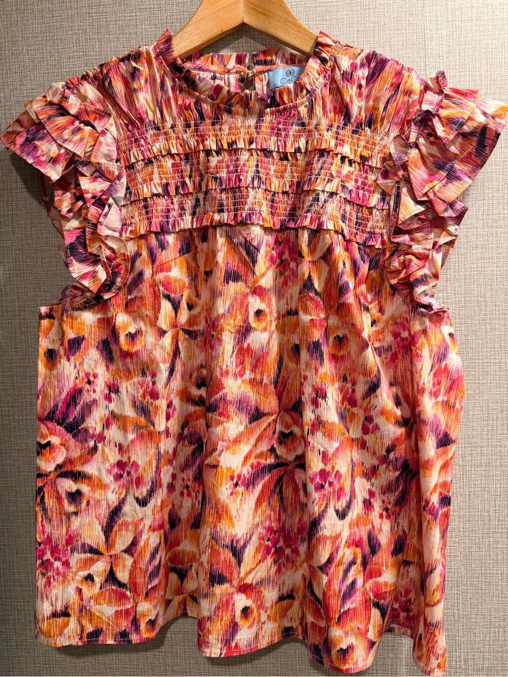 Cece brand Floral Ruffle Top with Ruffle Cap Sleeves Size X-Large